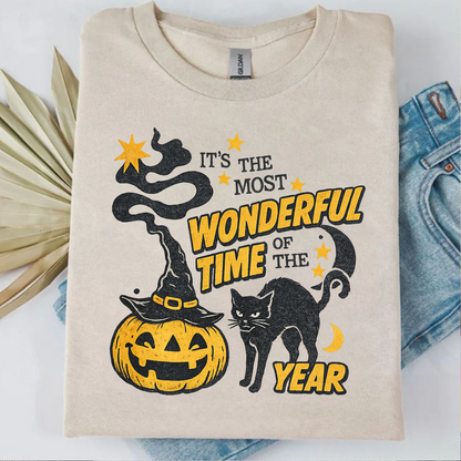 It's The Most Wonderful Time Of The Year Bright Sweater | Spooky Black Cat Tee | Vintage Halloween Shirt 685624
