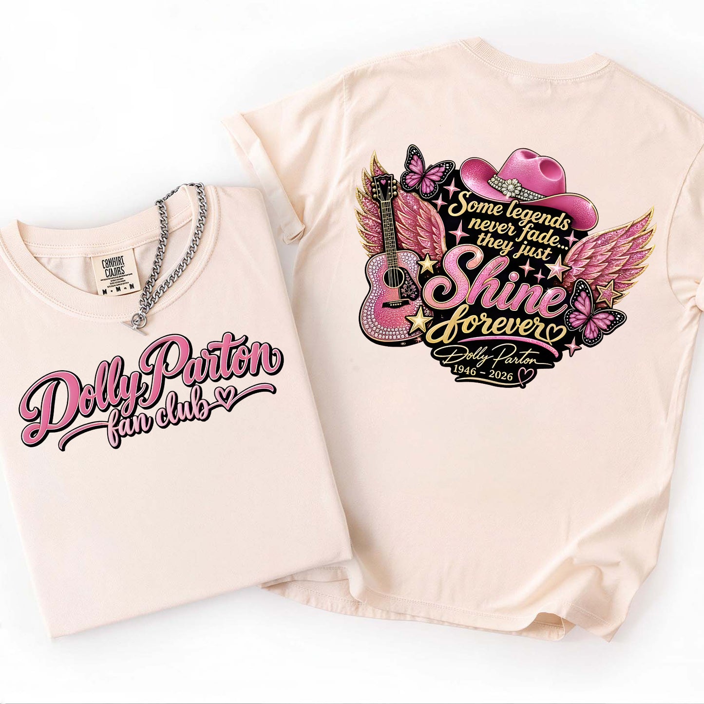 Dolly Parton Memorial Front & Back Bright Shirt, "Shine Forever" Fan Club Tribute Tee 686045