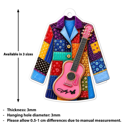 Dolly Parton Coat Of Many Colors Acrylic Ornament, Dolly Pink Guitar Christmas Ornament 686152