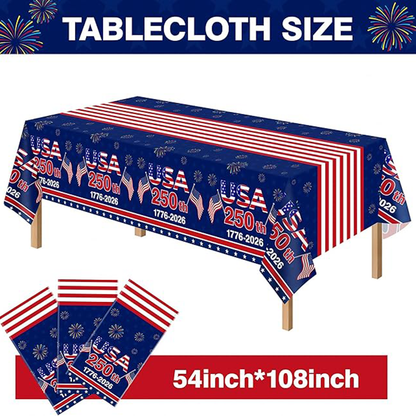 USA 250th Anniversary Tablecloth | Patriotic 1776–2026 Semiquincentennial Decor | Independence Day Table Decoration 685015