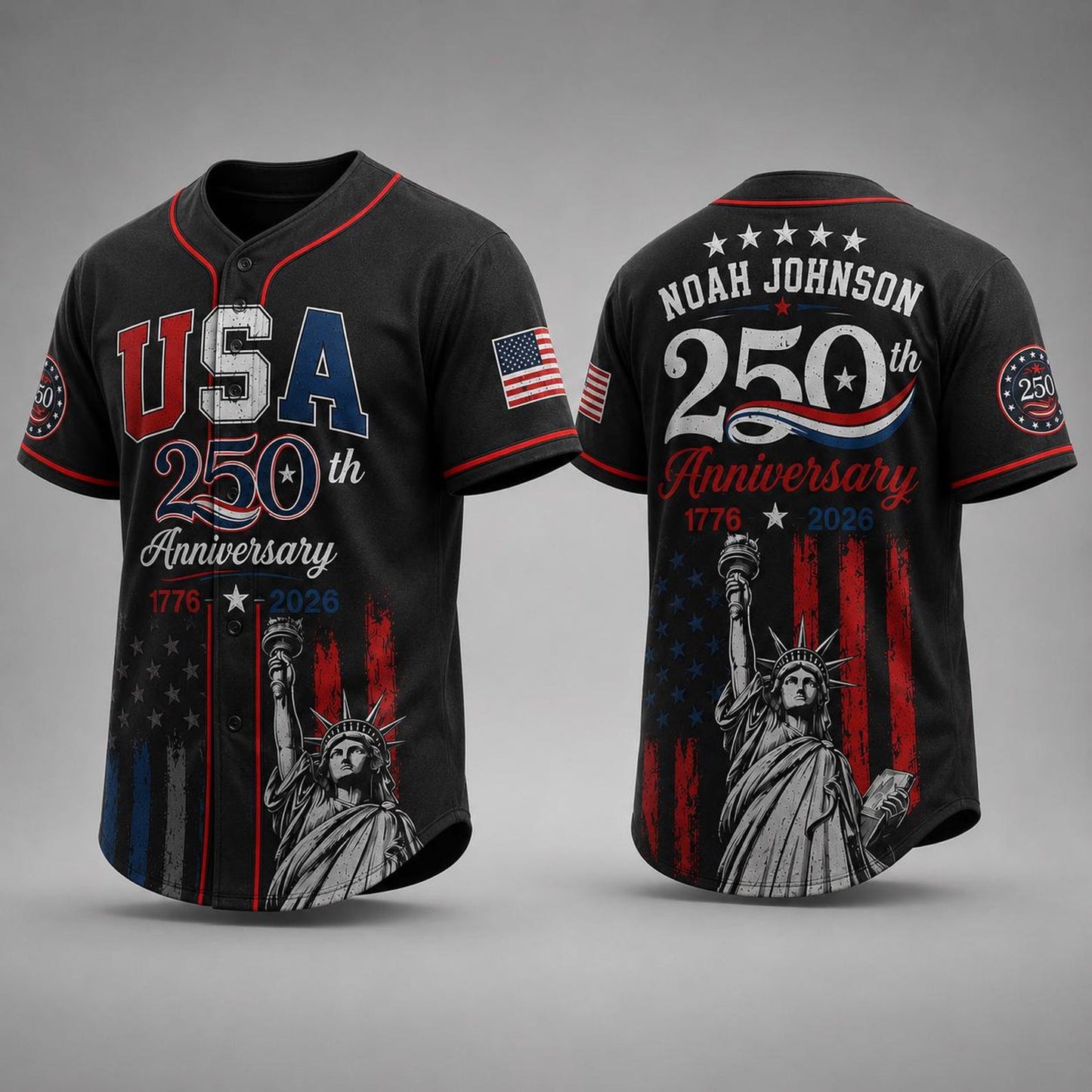 Black USA 250th Anniversary Baseball Jersey, Personalized 1776-2026 Jersey, Patriotic 4th Of July Shirt 685244