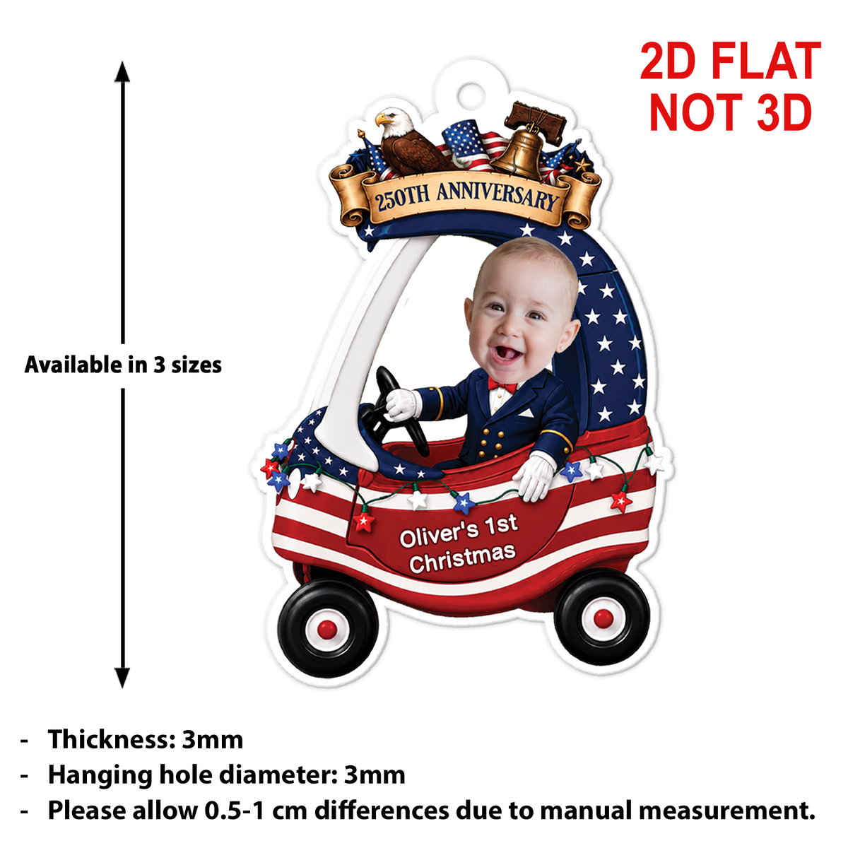 USA 250th Anniversary Baby’s First Christmas Acrylic Ornament, Custom Photo Car Christmas Ornament, Gift For Family 686013