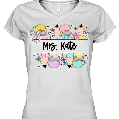 Personalized Kindergarten Teacher Pencil T-Shirt | Back to School Tee | Custom Shirt for Teachers 682577
