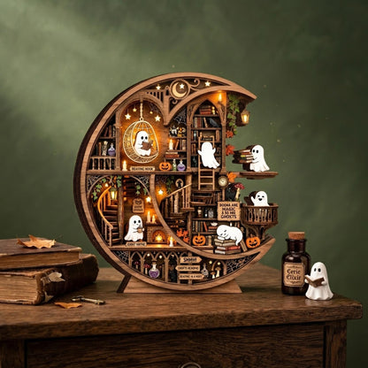 Halloween Ghost Library Wooden Block, Pumpkin Bookshelf Decor, Spooky Autumn Gift 686484 WFD