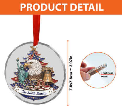 Personalized USA 250th Anniversary Glass Ornament, Custom Name Patriotic Christmas Ornament 686052
