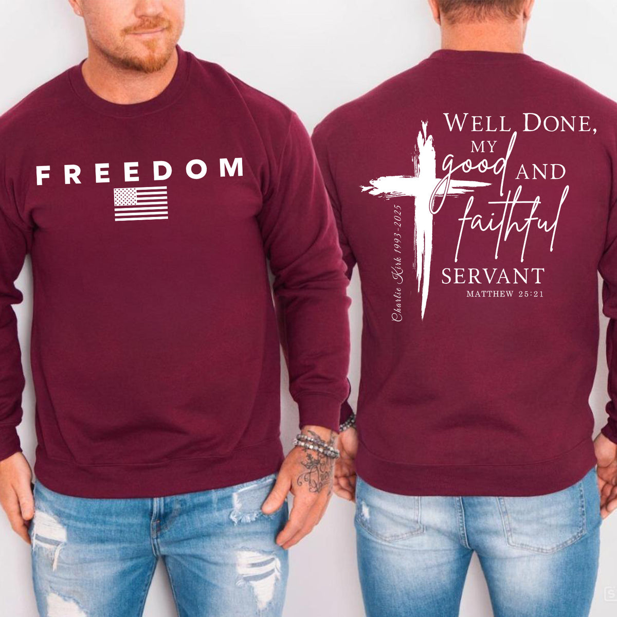 Red Charlie Kirk FREEDOM Shirt | Christian Faith Good Red Shirt | We Wear Red Charlie Kirk Birthday October 14 | Red Front & Back Shirt 683079