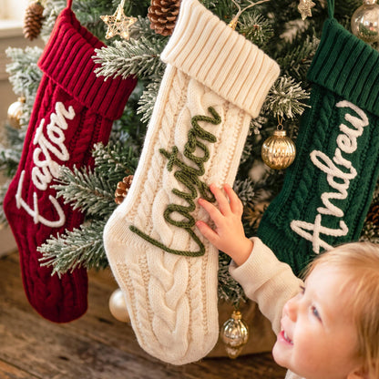 Personalized Knit Christmas Stocking, Custom Name Holiday Gift For Family 686710 WFD