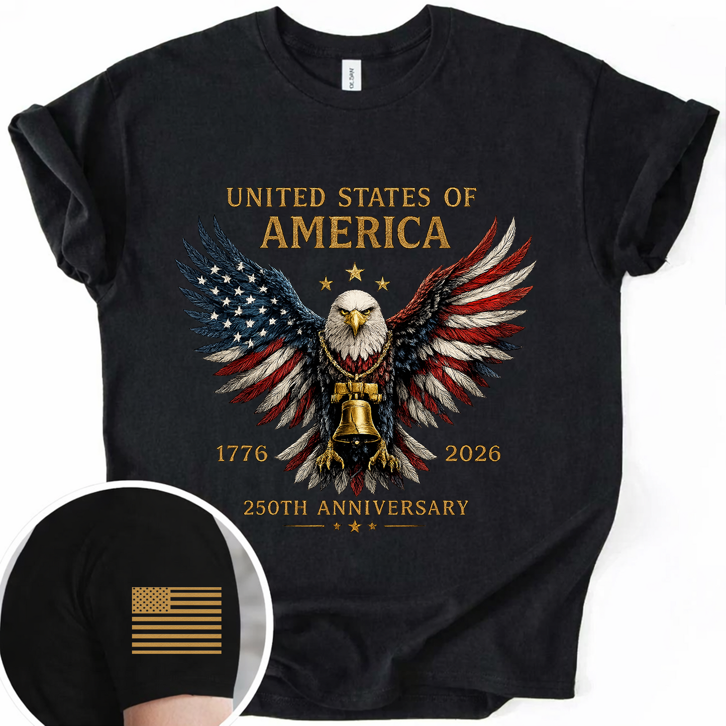 Retro USA 250th Anniversary Dark Shirt | Patriotic 4th Of July Front & Sleeve Shirt | Independence Day Gift 685406