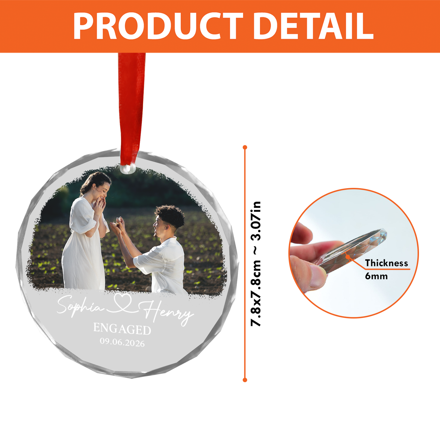 Custom Photo Engagement Glass Ornament, First Engaged Christmas Ornament, Gift For Couple 685774