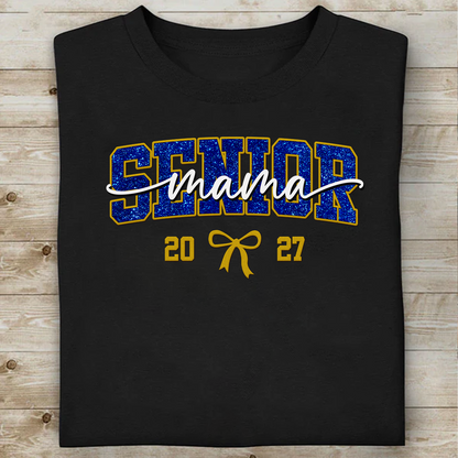 Personalized Embroidered Senior Mama Dark Shirt, Class Of 2027 Tee, Sparkle Graduation Gift 685675
