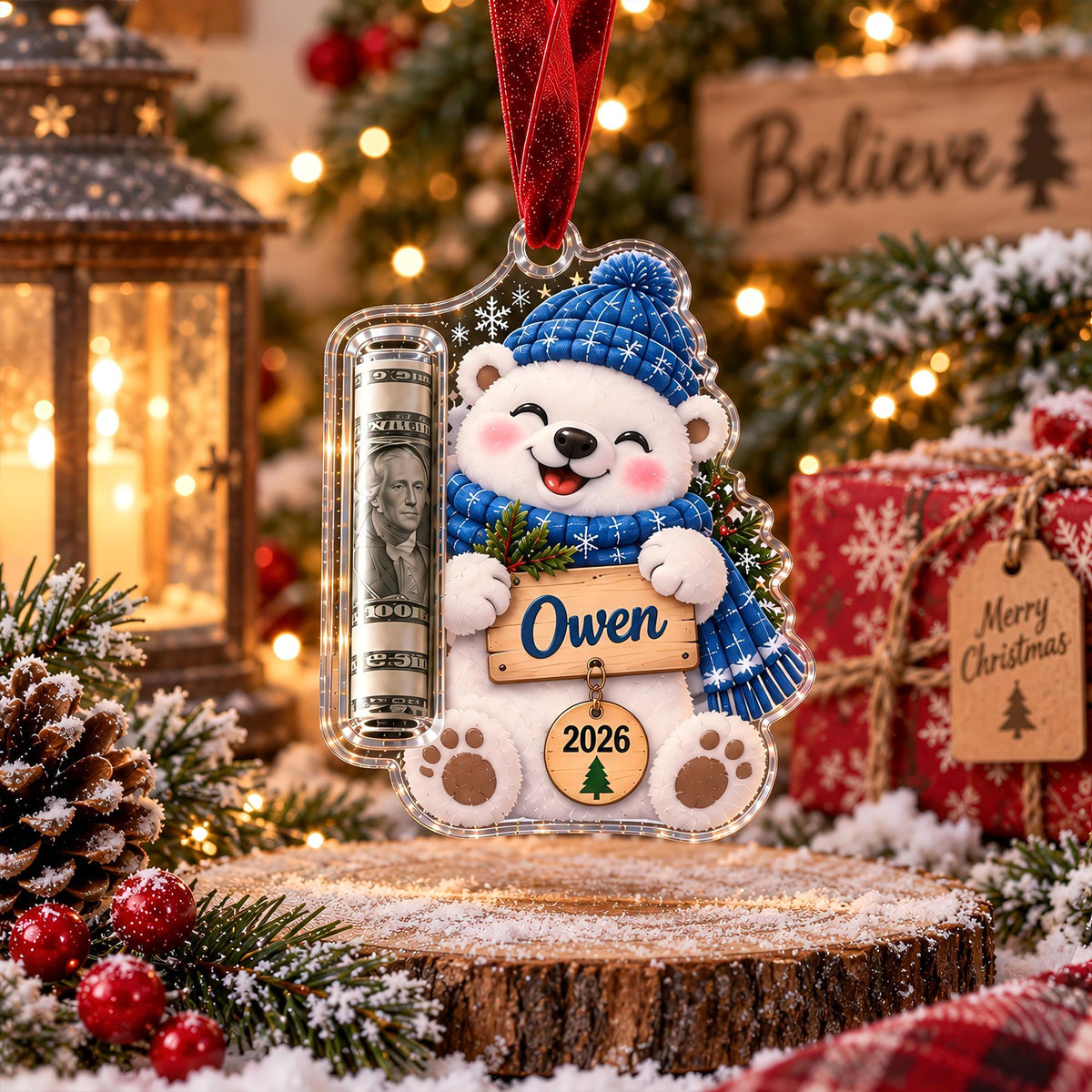 Personalized Christmas Acrylic Money Holder Ornament, Custom Christmas Tree Keepsake 686510 WFD