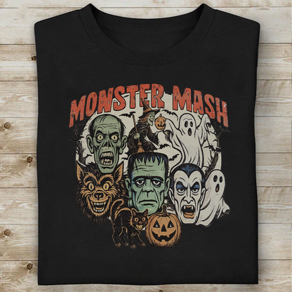 Retro Monster Mash Dark Shirt, Spooky Season Tee, Halloween Gift For Men & Women 685701