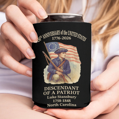 Personalized 250 Years Of America Can Cooler | Custom Name Descendant Of A Patriot Can Sleeve For Drinks 684549