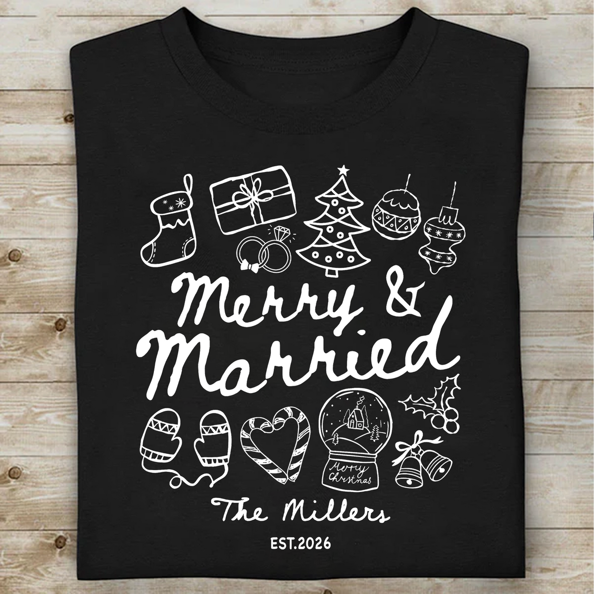 Personalized Merry And Married Shirt, Custom Couples Christmas Tee, Matching Couple Apparel 686302