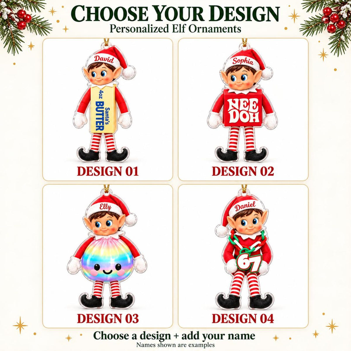 Personalized Elf Squishy Christmas Acrylic Ornament, Custom Name Holiday Keepsake Gift 686715 WFD