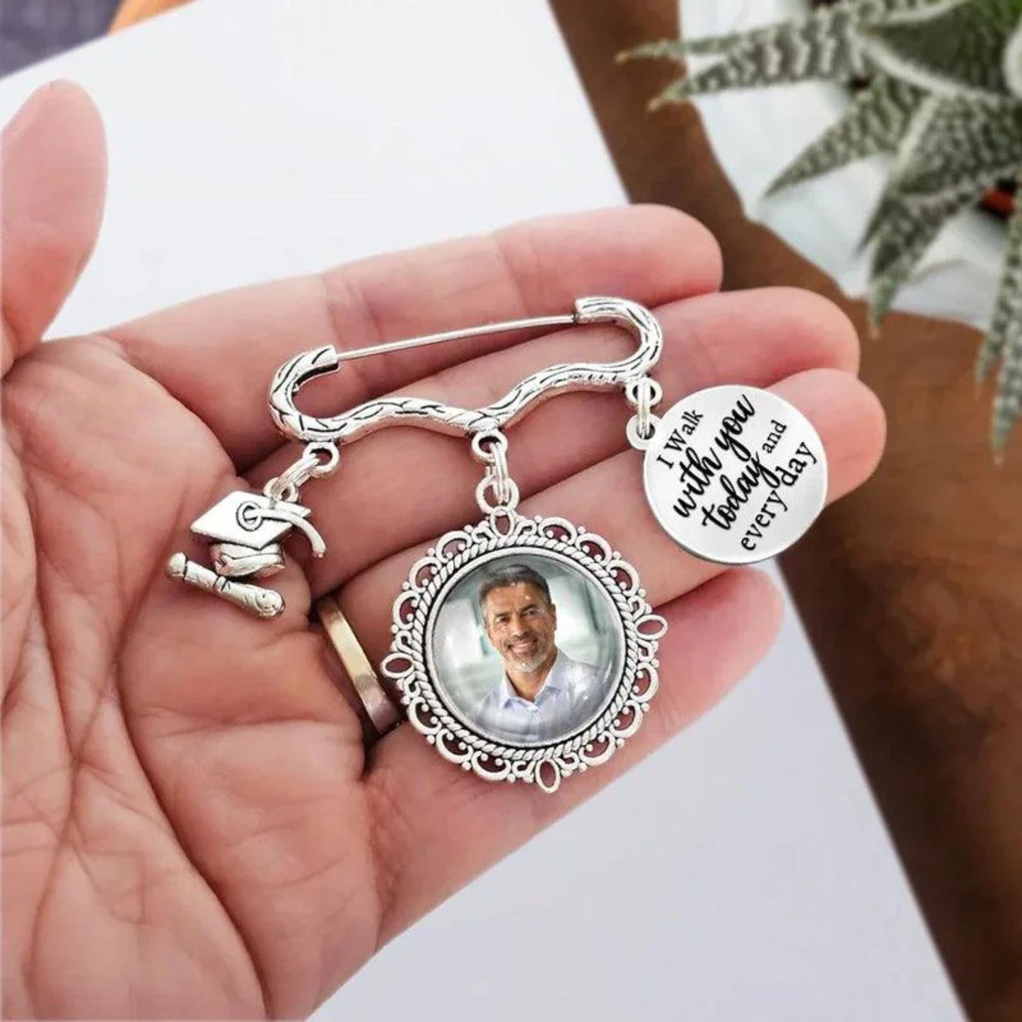 Graduation Walking Beside You | Personalized Memorial Graduation Pin | Memorial Pin | Custom Photo Charm 684856
