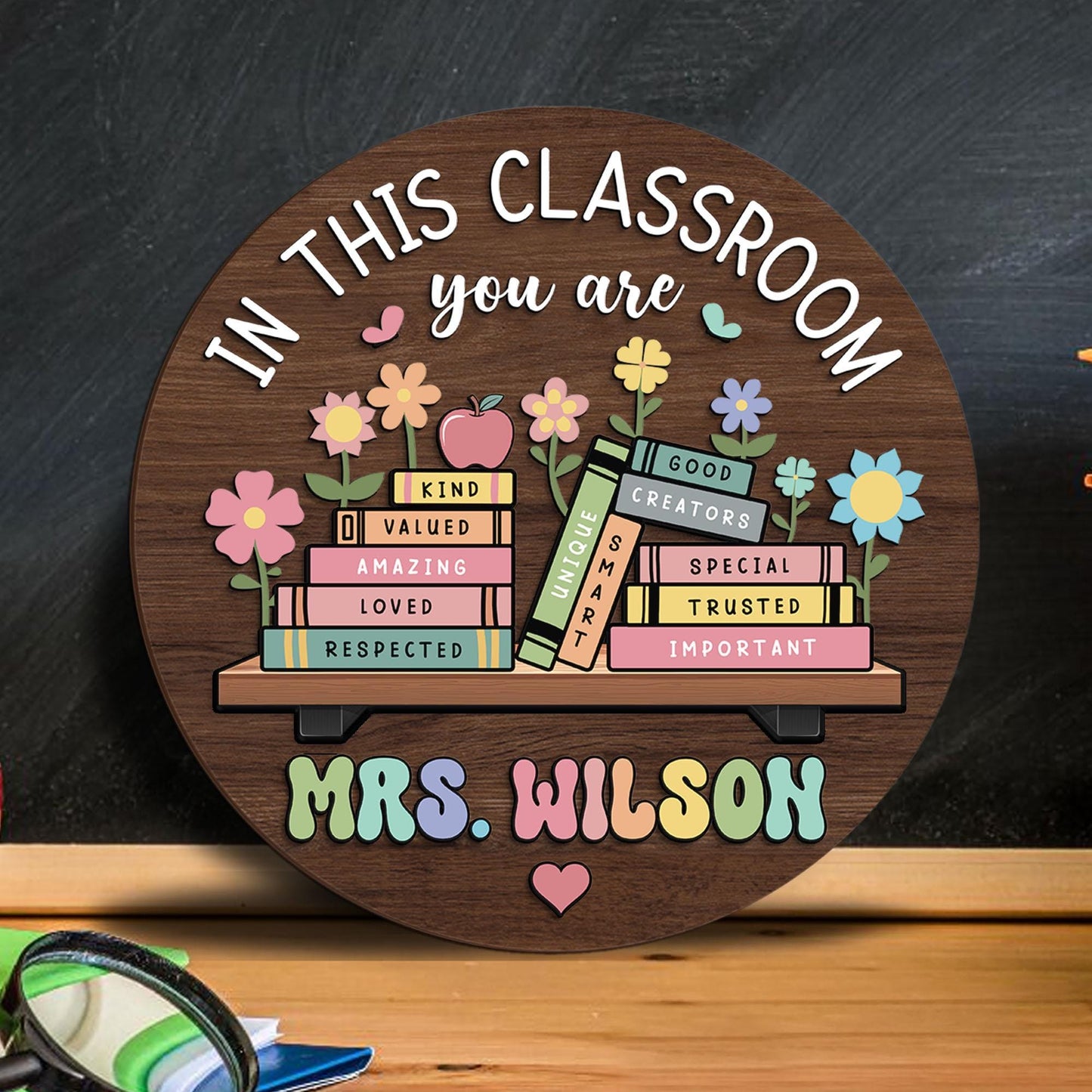 Custom Teacher Name Wooden Sign, Personalized Back To School Door Hanger, Teacher Appreciation Gift 685434 WFD
