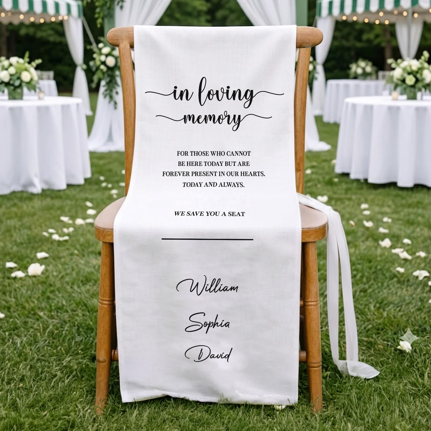 Personalized Memorial Wedding Chair Sign | Custom Name Reserved Banner For Loved Ones | Wedding Aisle Decor 685603