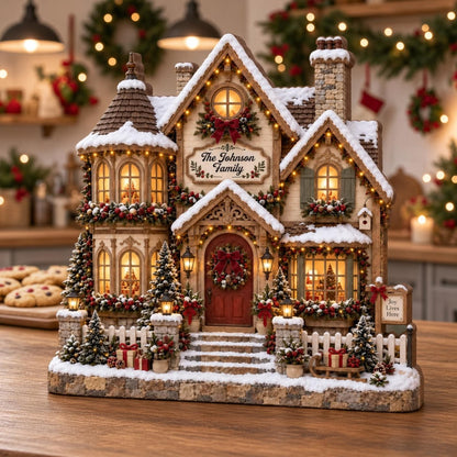 Personalized Christmas House Wooden Block, Custom Family Name Christmas Keepsake Gift 686547 WFD
