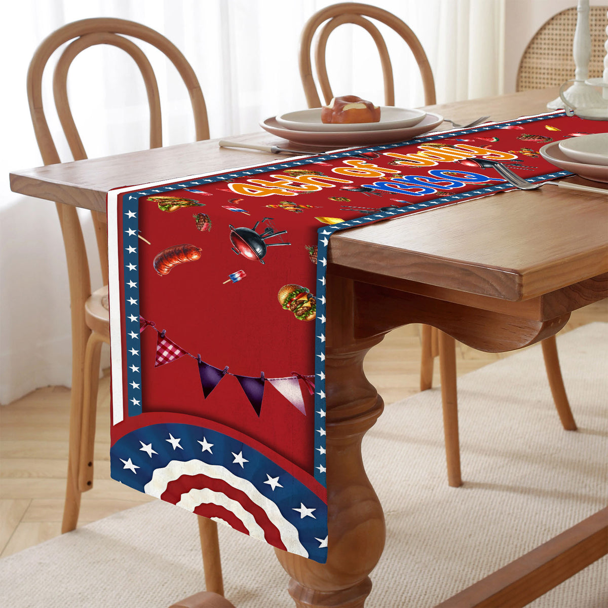 BBQ 4th of July Table Runner | Patriotic American Independence Day | Trump 4th Of July Table Runner For Kitchen 682359 - GOP