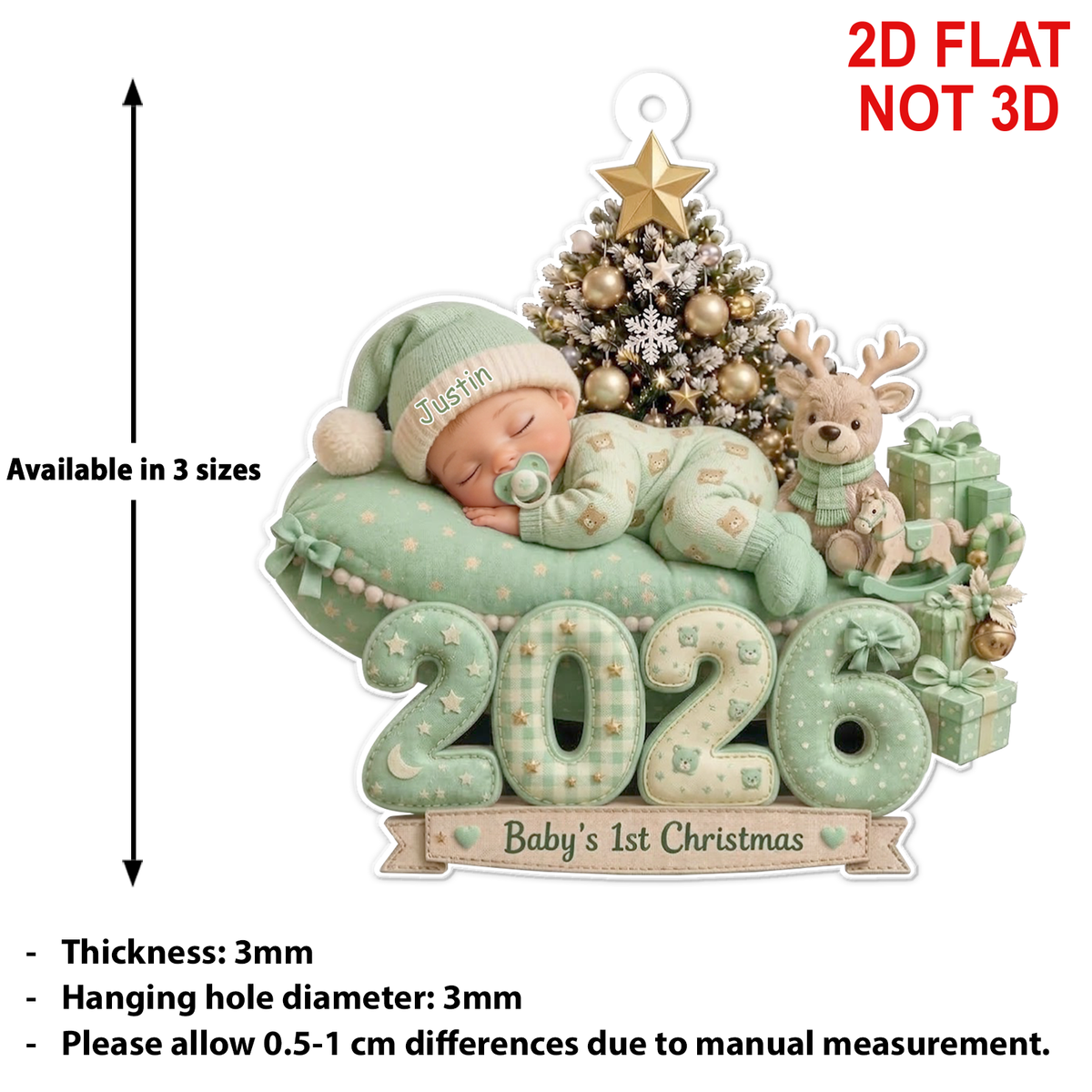 Personalized Baby's 1st Christmas Acrylic Ornament, Custom Name Newborn Christmas Keepsake 686592