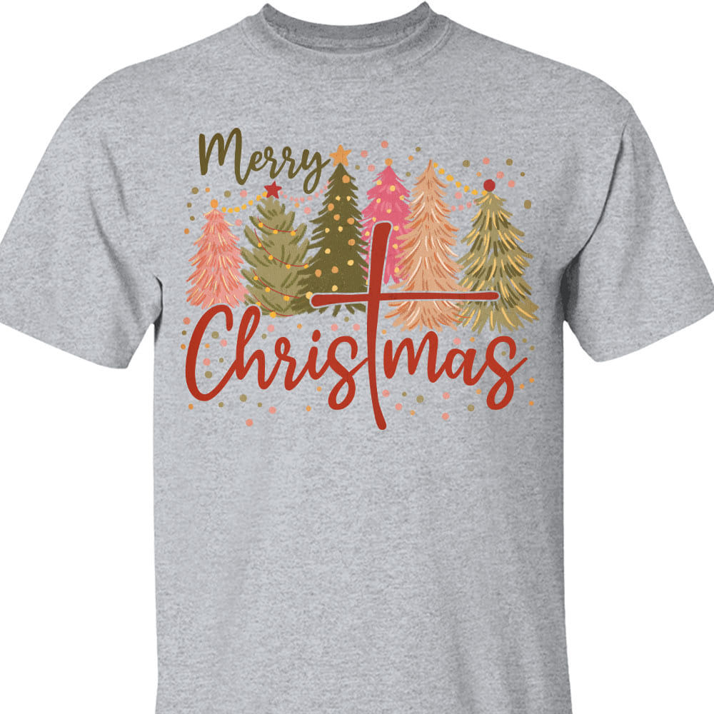 Retro Merry Christmas Shirt, Christmas Cross Sweater, Xmas Tree Holiday Sweatshirt T1650