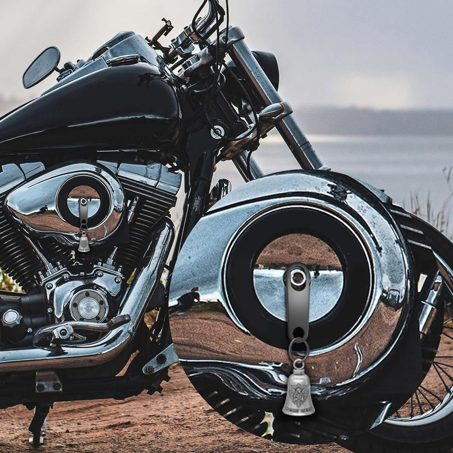 Biker Guardian Luck Riding Bell Motorcycle Gremlin Bells with 2 Key Chain Ring Accessories, Motorcycle Bell Hanger