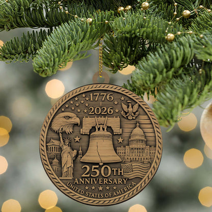 250 Years USA Anniversary 1776–2026 Wood Ornament | Patriotic 4th of July Decoration | Happy 250th Birthday America Ornament 682759