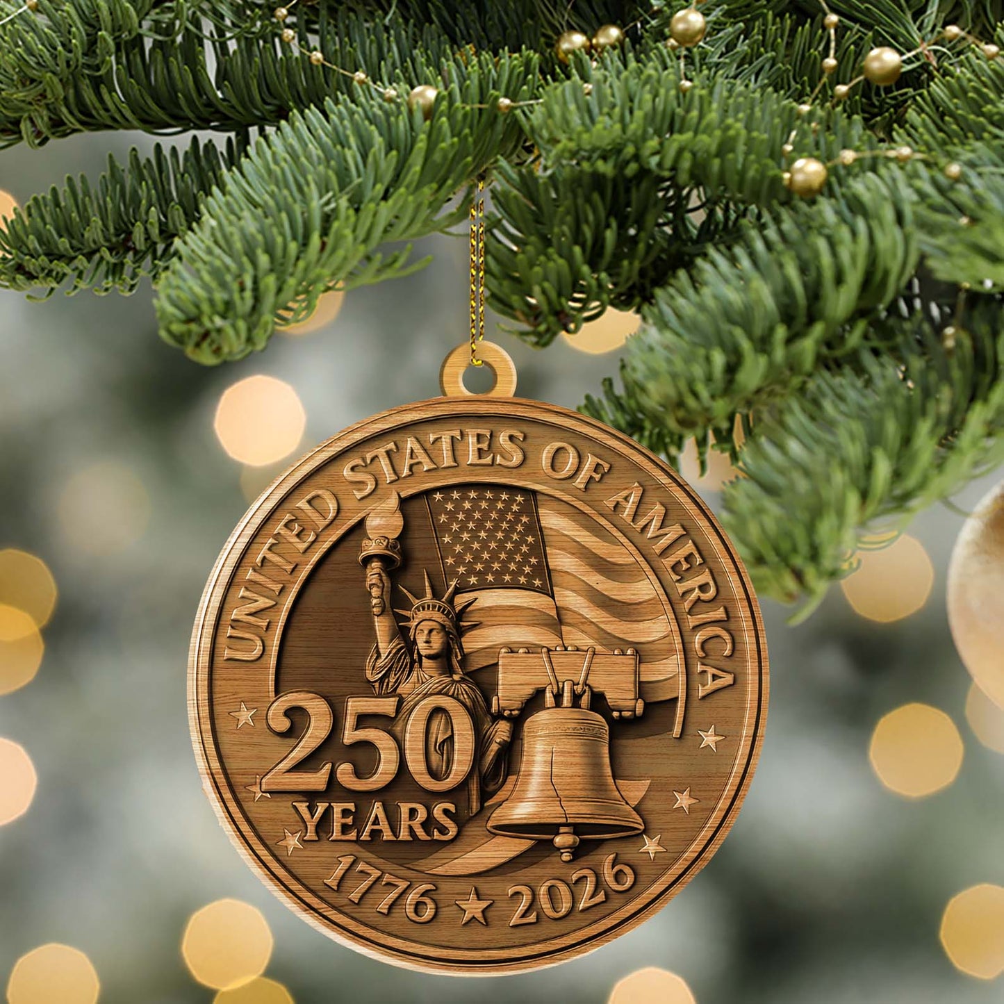 250 Years 1776–2026 Wood Ornament | USA Patriotic Liberty Bell Decoration | 250th Anniversary Independence Day Christmas Ornament 682757