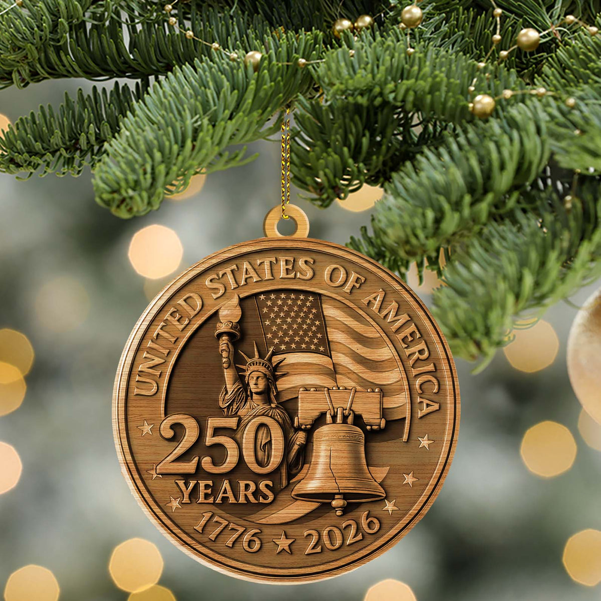 250 Years 1776–2026 Wood Ornament | USA Patriotic Liberty Bell Decoration | 250th Anniversary Independence Day Christmas Ornament 682757