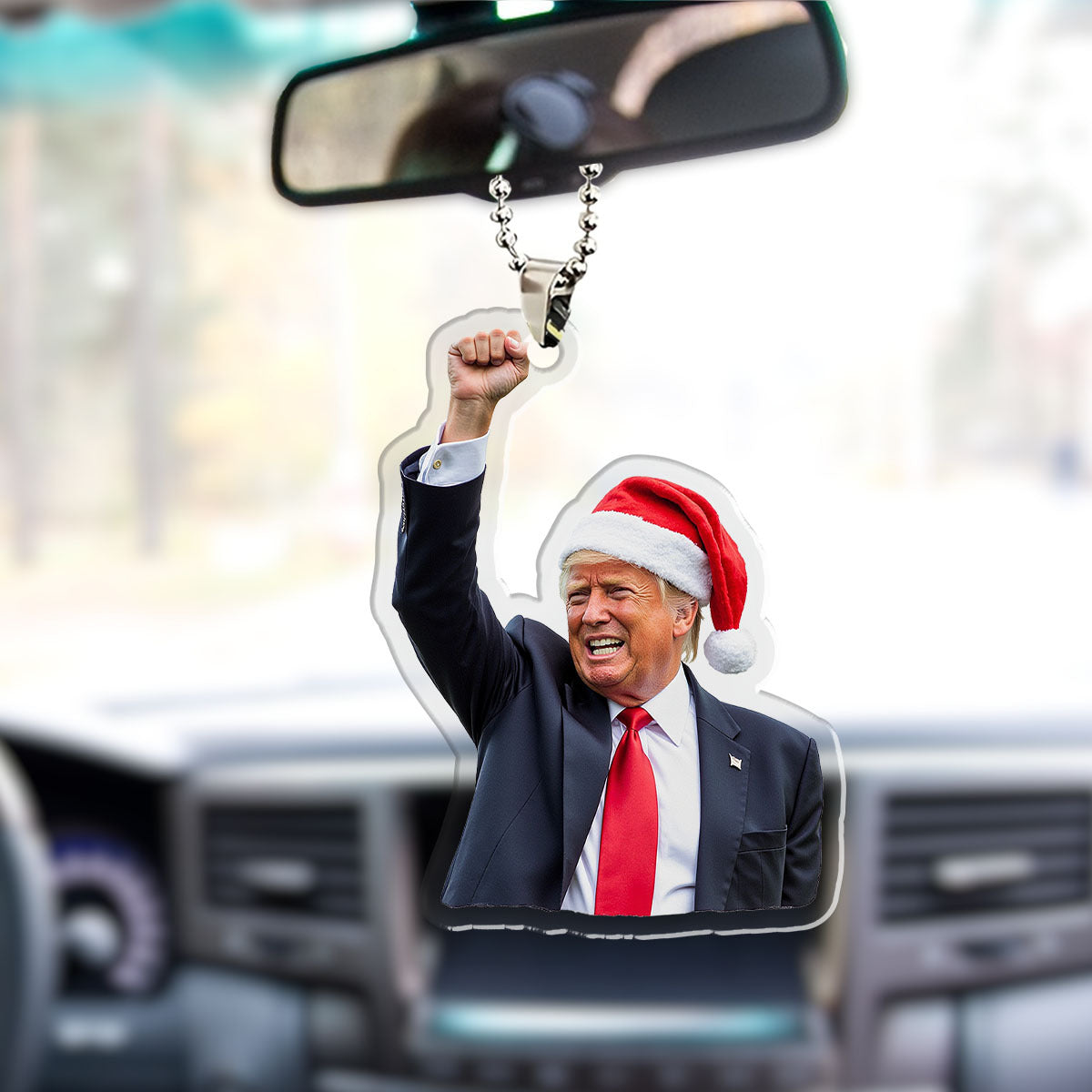 Trump Santa Hat Acrylic Ornament, Festive Car & Christmas Tree Decor, Collectible Hanging Holiday Accessory, Ideal Gift for Trump Supporters, Home & Schoolbag Keychain Pendant, No Power Required