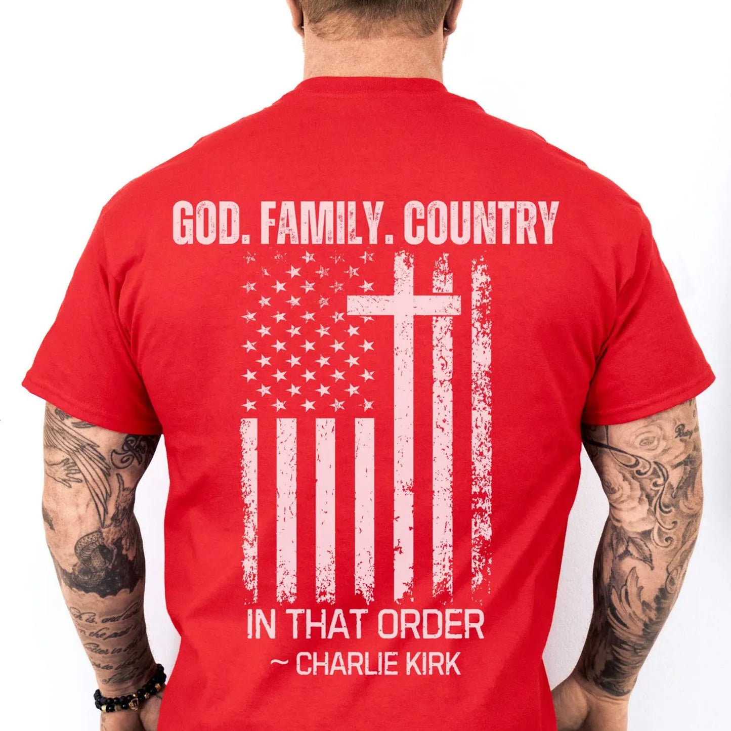 God Family Country Backside Shirt | Charlie Kirk Red Shirt | We Wear Red Charlie Kirk Birthday October 14 | Red Freedom Shirt 683065