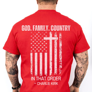 God Family Country Backside Shirt | Charlie Kirk Red Shirt | We Wear Red Charlie Kirk Birthday October 14 | Red Freedom Shirt 683065