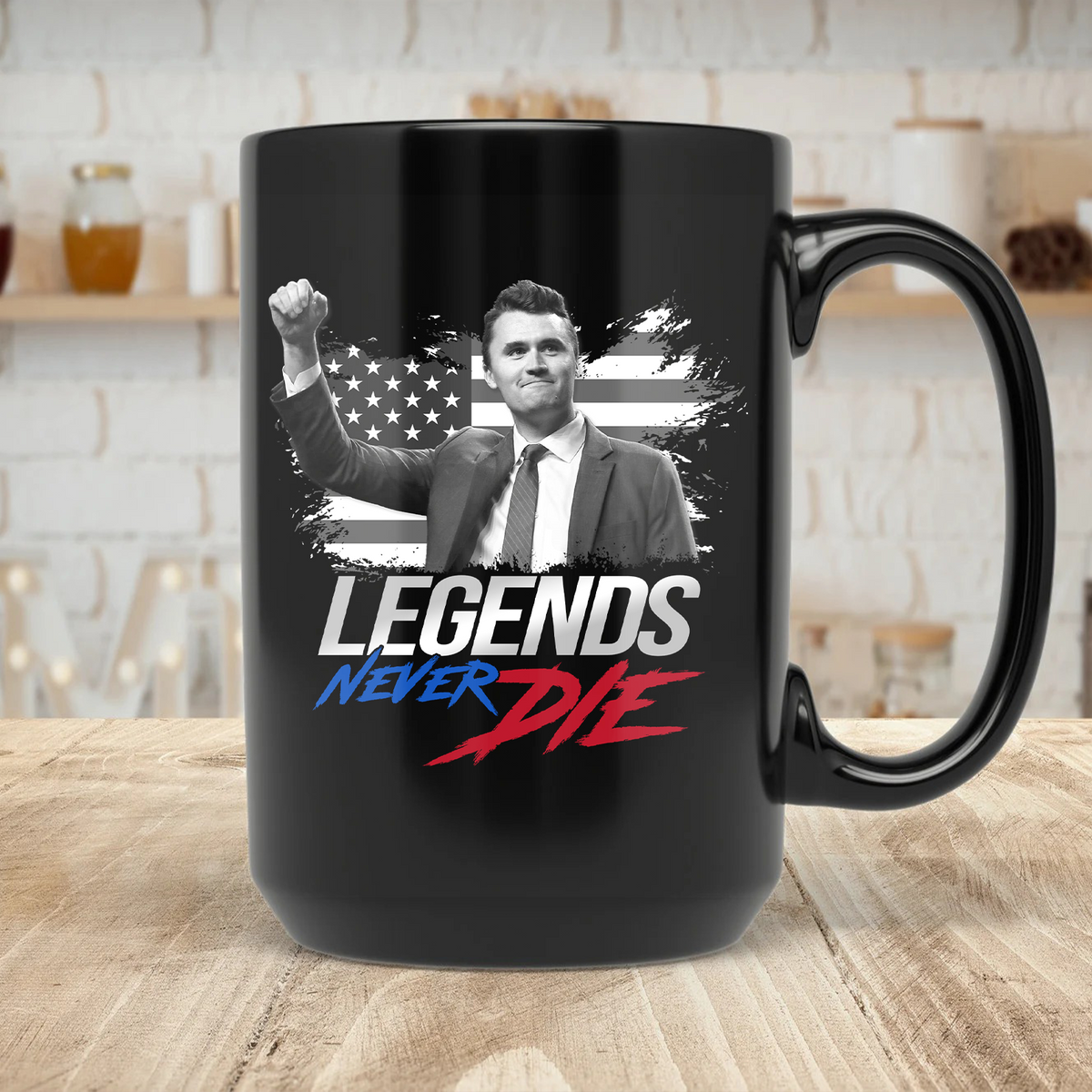 Charlie Kirk Legends Never Die, Charlie Kirk Memorial Black Mug, Pray For Charlie Kirk, Justice for Charlie Kirk 682897