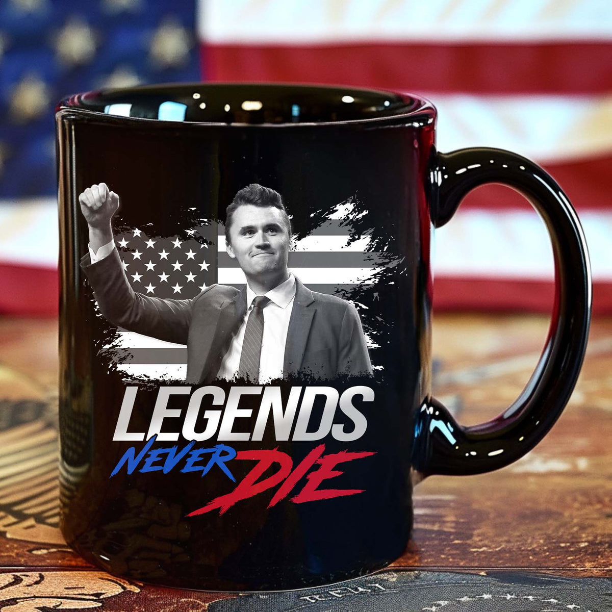 Charlie Kirk Legends Never Die, Charlie Kirk Memorial Black Mug, Pray For Charlie Kirk, Justice for Charlie Kirk 682897