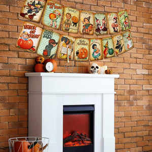 Halloween Holiday Decorations Trick or Treat Banner, Vintage Style Pumpkin Halloween Hanging Banner Home Decor Bunting Flag Garland - Halloween Party Decorations/Sign/Party Supplies/Photo Prop