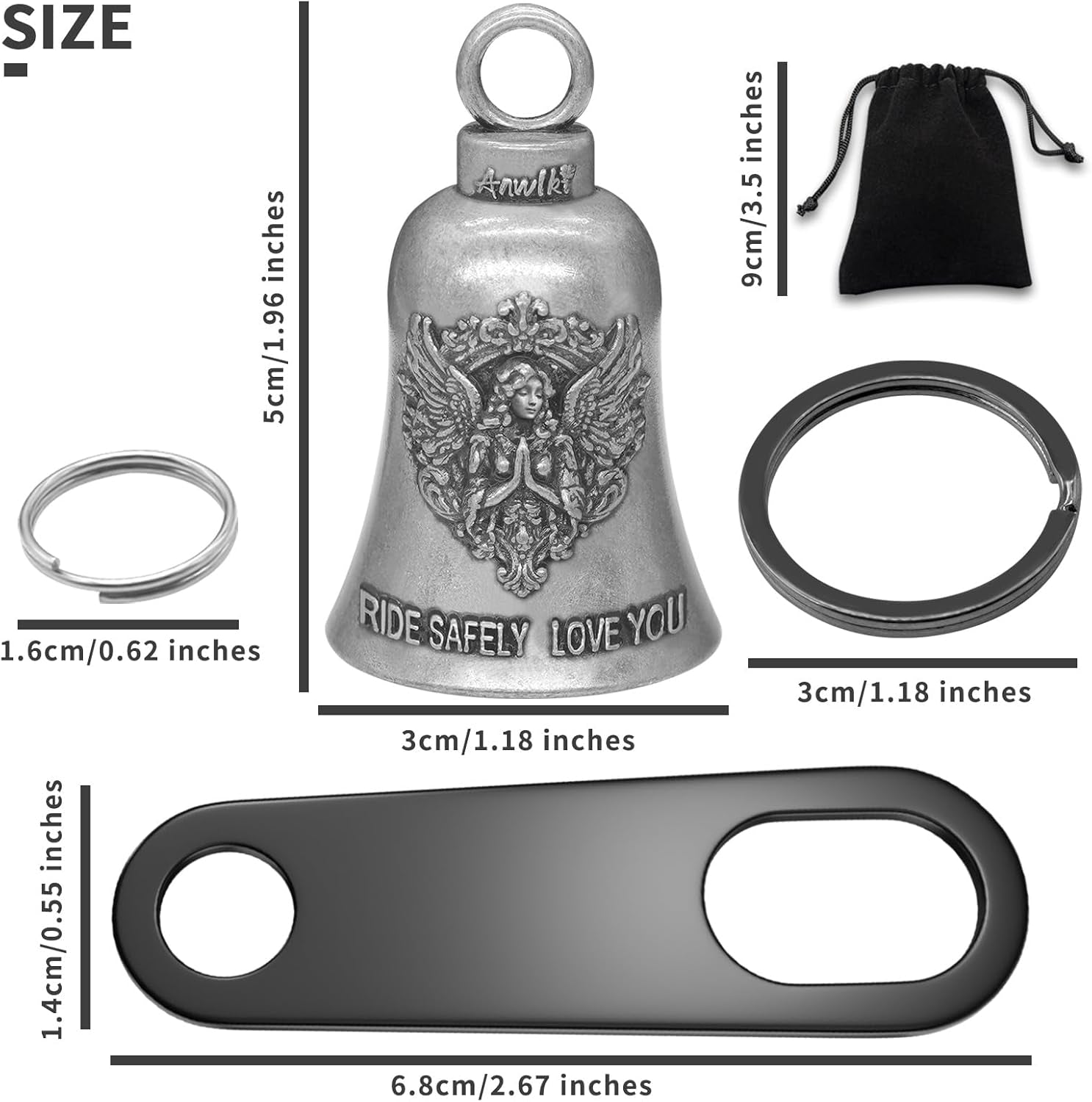 Biker Guardian Luck Riding Bell Motorcycle Gremlin Bells with 2 Key Chain Ring Accessories, Motorcycle Bell Hanger