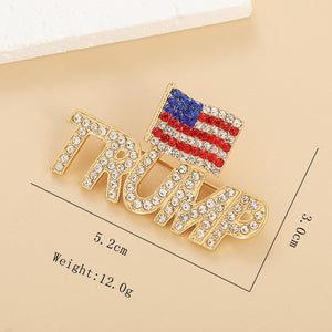 Crystal Trump Brooch with the USA Flag Word Brooch Pin Souvenir for United States of 2024 Presidential Election