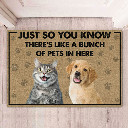 There's Like A Bunch Of Dogs In Here Personalized Custom Photo Dog Cat Doormat T761
