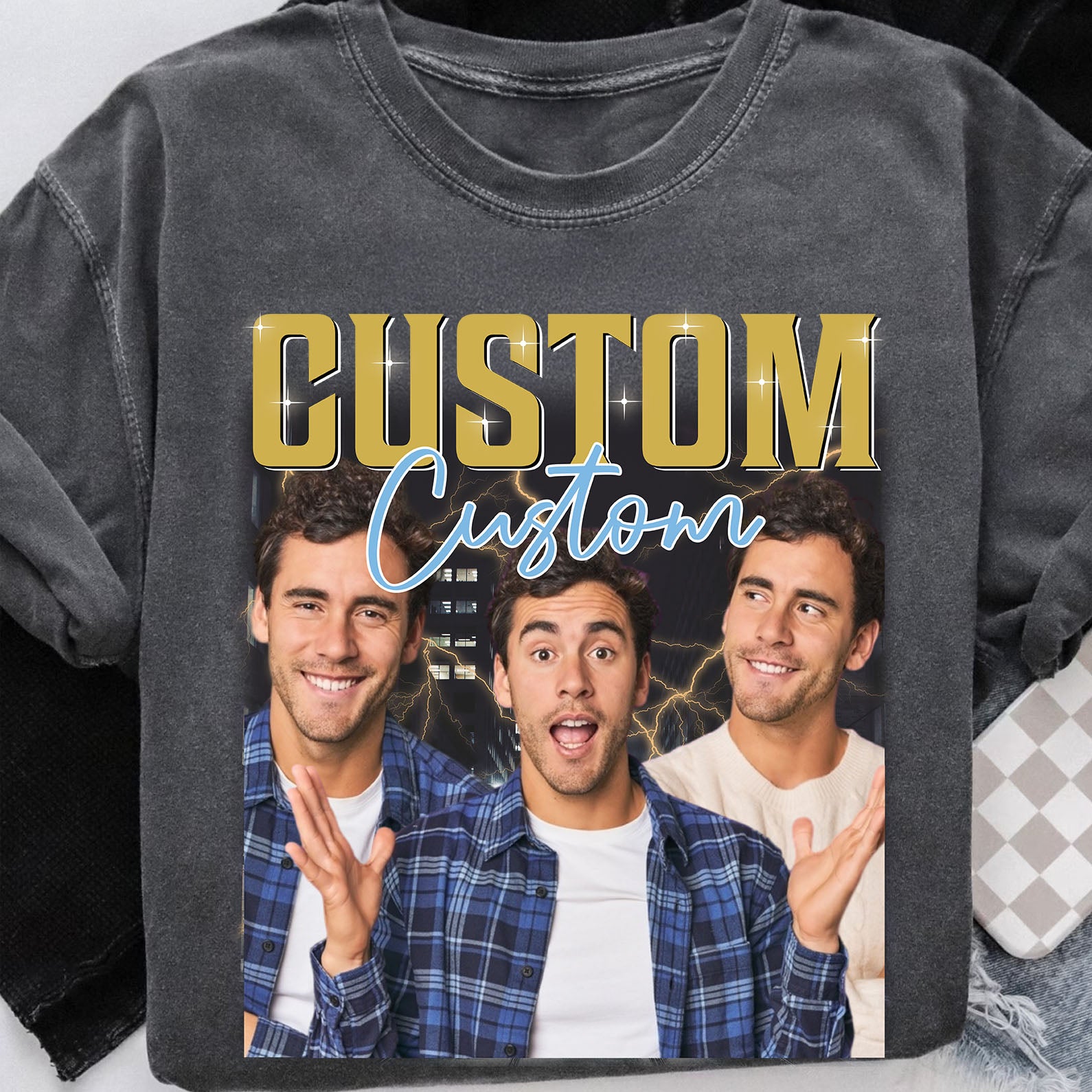 Live Preview Custom Your Own Bootleg Idea Comfort Colors Shirt, Personalized Vintage Shirt, Custom Christmas Family Photo Shirt, Dad Mom Couple Valentine Shirt C775H