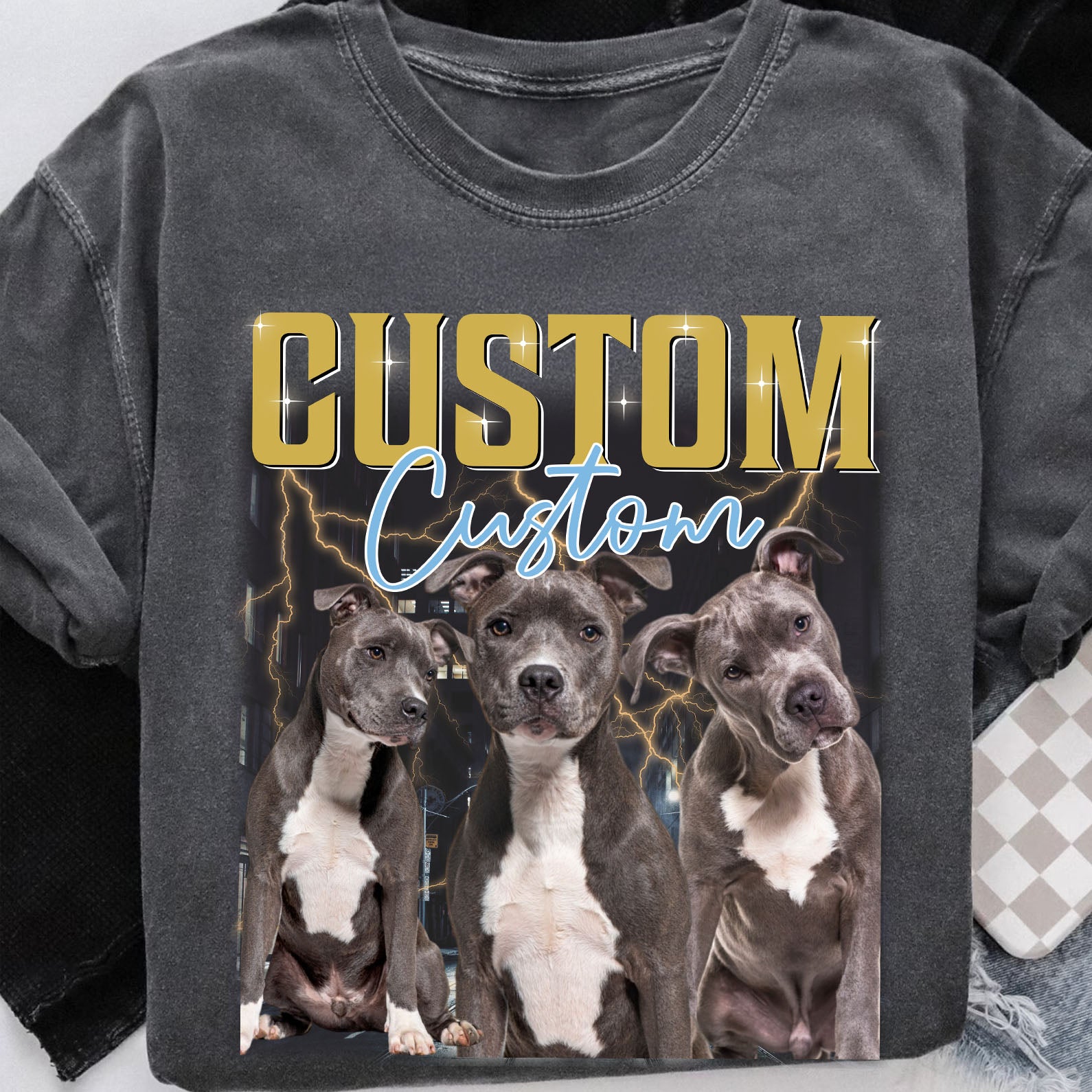 Live Preview Custom Your Pets Comfort Colors Shirt, Retro Vintage Portrait Bootleg shirt, Personalized with Your Own Dog or Cat Photo, Gift for Dad Mom C775