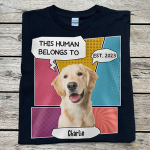 This Human Belongs To Personalized Custom Photo Dog Cat Dark Shirt Gift For Dad Mom T777