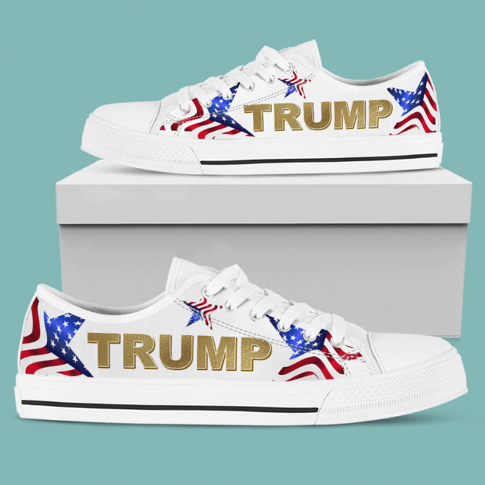 Trump 2024 Star American Flag Shoes | Donald Trump Fan Low Top Canvas Shoes C819 - GOP