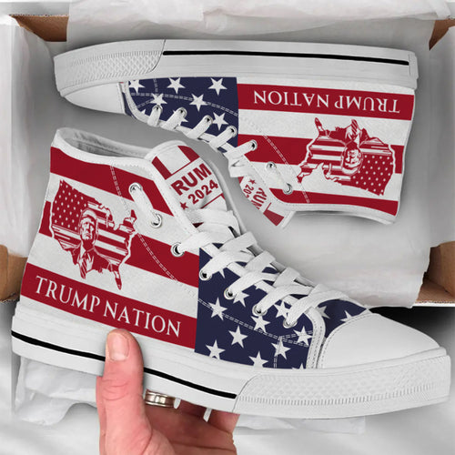 Trump Nation Unisex Shoes | Donald Trump Fan High Top Canvas Shoes C917 - GOP