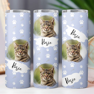 Cat With Paws Pattern - Personalized Custom Cat Photo Skinny Tumbler - Gift for Dad, Gift for Mom T933