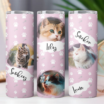Cat With Paws Pattern - Personalized Custom Cat Photo Skinny Tumbler - Gift for Dad, Gift for Mom T933