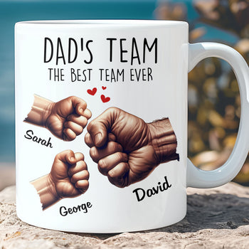Personalized Dad's Team Fist Bump Mug - Custom Fathers Day Mug - Gift For Dad, Grandpa - C963