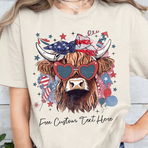 Western America Highland Cow Shirt | 4th Of July Shirt | American Flag Shirt C989