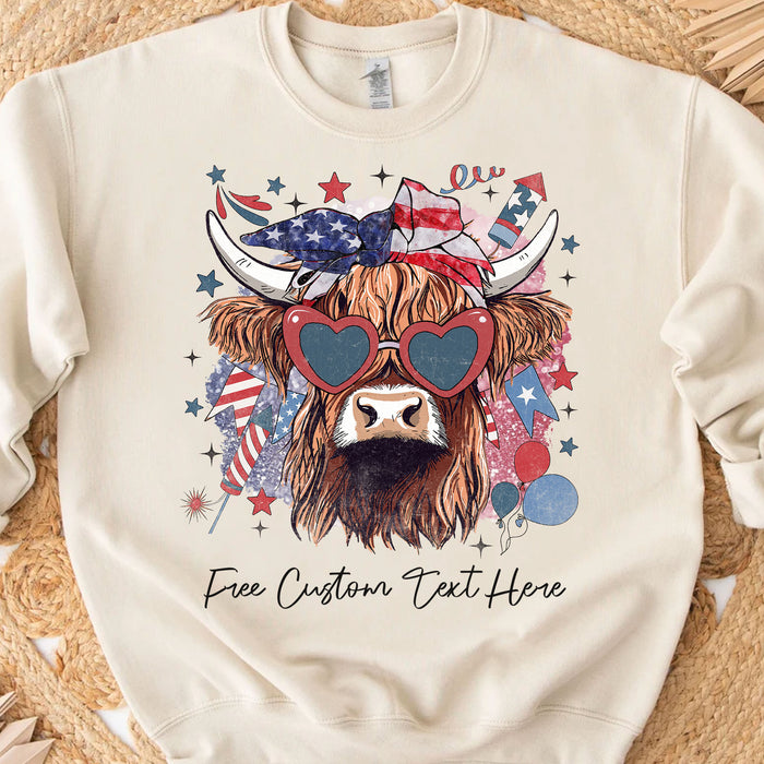 Western America Highland Cow Shirt | 4th Of July Shirt | American Flag Shirt C989
