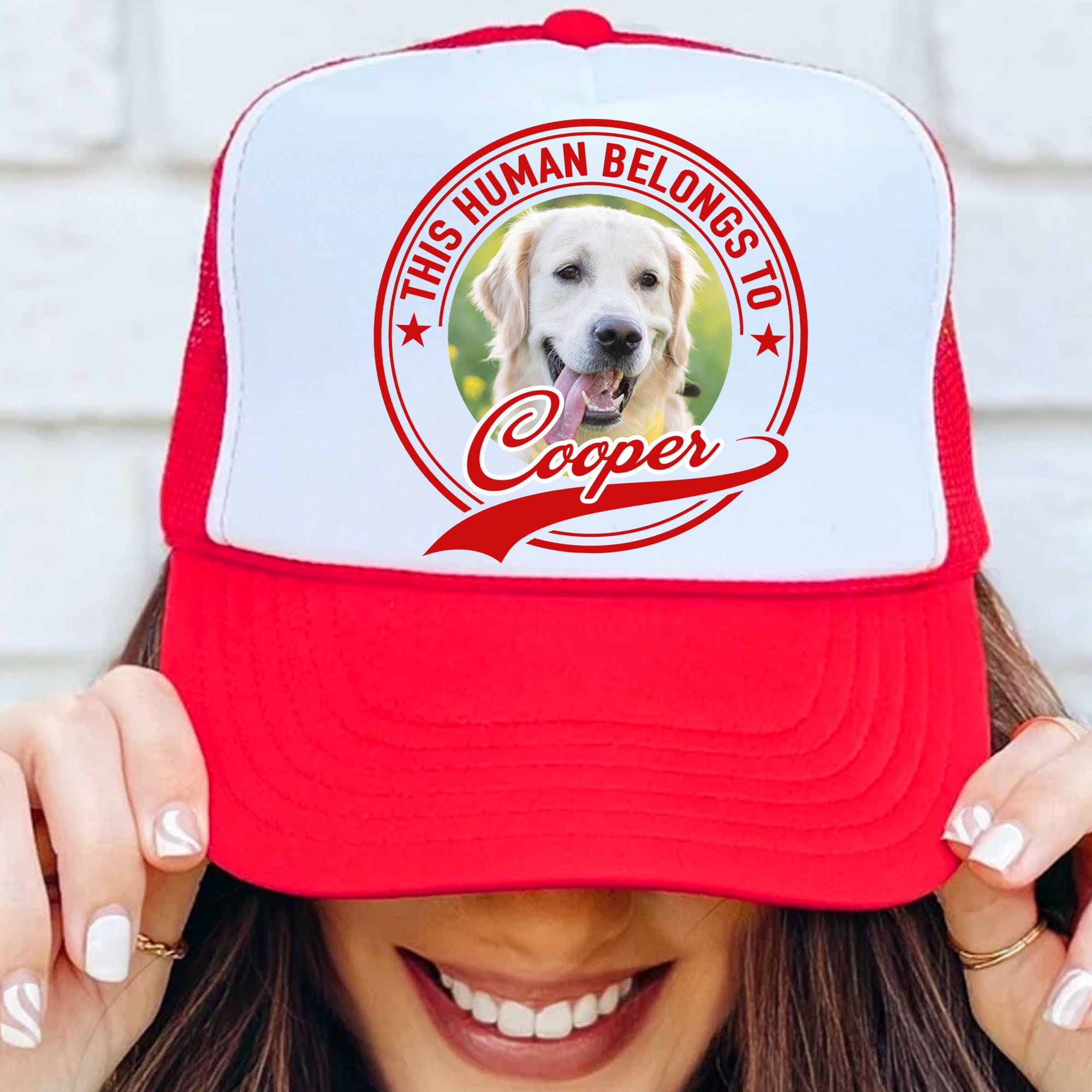 Human Belongs To Dog Cat | Personalized Custom Photo Dog Cat Pet Cap | Trucker Cap Hat C993